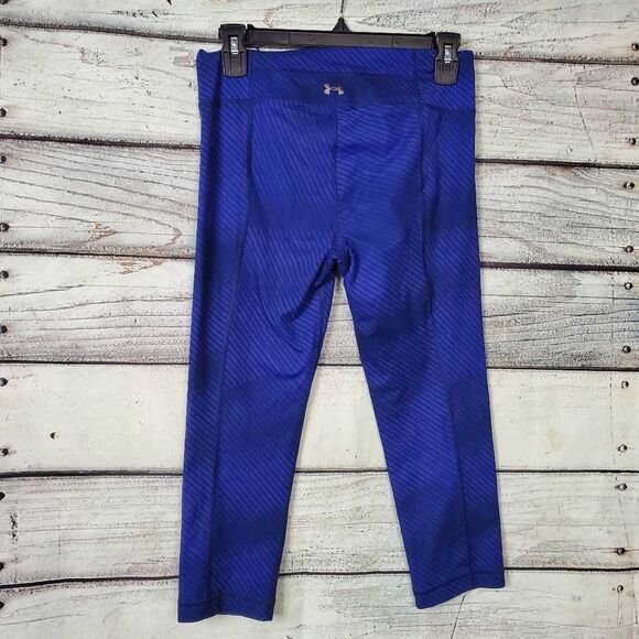 Under Armour HeatGear Compression Capri Leggings Blue Striped Women’s Small - Picture 3 of 7